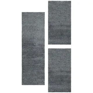 Carpettex Hochflor-Bettumrandung Unicolor - Einfarbig, Höhe 50 mm, (Bett-Set, 3-tlg., Bettvorlage), Schlafzimmer Teppich Bettumrandung Läufer Set 3 teilig grau 2 St. x 60 cm x 110 cm | 1 St. x 80 cm x 150 cm