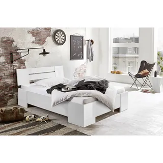 BMG Möbel Futonbett Graz in Weiß Hochglanz Holzbett Doppelbett 140x200 cm Made in Germany (Mit Rollrost)