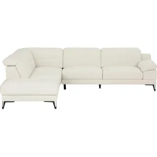 Mid.you Ecksofa, Weiß, Leder, Echtleder, Büffelleder, 3-Sitzer, Ottomane links, L-Form, 287x224 cm, Wohnzimmer, Sofas & Couches, Wohnlandschaften, Ecksofas