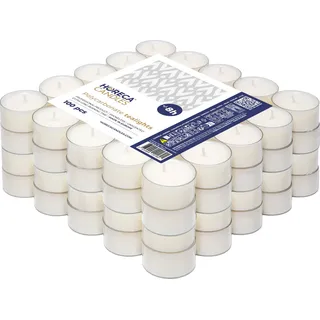 Horeca Candles - Theelichter Transparente Hülle - 8 Stunden Brenndauer - Weiß - 100 Stück Klar Teekerzen - Ohne Duft - Kerzen in Durchsichtigem Behälter