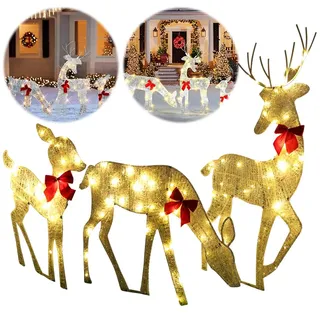 Usper Led Rentier Beleuchtet Aussen Outdoor, Rentier Weihnachten Deko Aussen AußEn, Weihnachten Rentier Hirsch Deko Mit Schlitten Beleuchtet AußEn Weihnachtsdeko Garten (D)