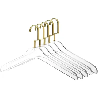 Hochwertige transparente Acryl-Kleiderbügel von Lucite, 5er-Pack, stilvolle Kleiderbügel mit goldenen Haken,Kleiderbügel für Kleid,Schrank-Organizer Erwachsene Kleiderbügel (Glänzendes Gold, 5)