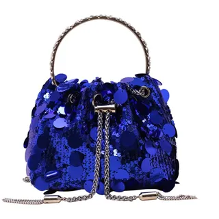 RomanticDesign Damen-Clutch mit glitzernden Pailletten, Glitzer-Metall-Quaste, Abend-Handtasche, Crossbody-Tasche für Party, Abschlussball, Bankett, Blau, 6.3 inches - 6.3 inches