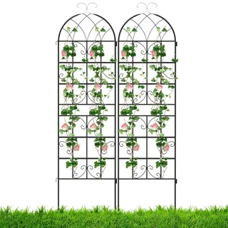 RELAX4LIFE Rankgitter 2er Set, Rankzaun Metall, Garten Spalier zum Stecken, Gartendeko Rosengitter Gartenzaun, Rankhilfe für Rosen Blumen Kletterpflanzen (180 x 50 cm,Schwarz)