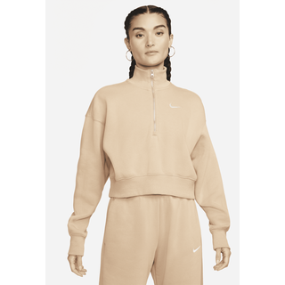 Nike Sportswear Phoenix Fleece Kurz-Sweatshirt mit Halbreißverschluss für Damen - Braun, M (EU 40-42)