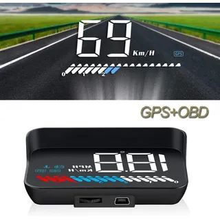 Head Up Display Auto HUD Anzeige OBD2 & HUD GPS Anzeige, iKiKin 3,5 Zoll Kopf-Display, Tachometer, Auto Tachometer, Motorgeschwindigkeit Sicherheitsalarm