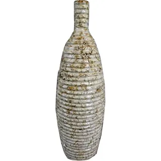 Cremefarbene Steinvase Mit Streifen Und Crackle-effekt, 30 X 10 Cm, Mit Kratzschutz