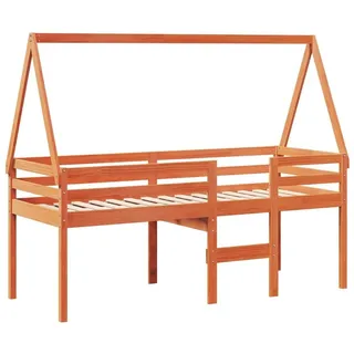 vidaXL Bett Hochbett mit Dach Wachsbraun 90x190 cm Massivholz Kiefer braun