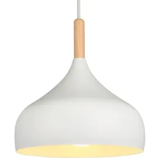 Lustre Hängeleuchte Retro 24cm Moderne Hängelampe Im Skandinavischen Stil, Tropfenform Deckenleuchte E27 Aus Metall Und Holz, Hängeleuchte Für Schlafzimmer, Esszimmer, Küche, Wohnzimmer (1er Pack Weiß