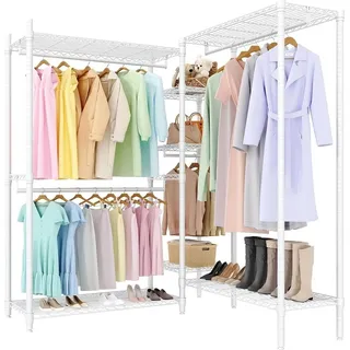 Schwerlast Kleiderständer Garderobe - Freistehender Metall-Kleiderschrank - 5 Ebenen L-Form - Verstellbare Regale - Kleiderstangen - Bis 848 kg - ...