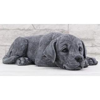 STEINFIGUREN SPICKER Steinfigur Hund liegend 219/1, Gartenfigur Steinguss Tierfigur Basaltgrau