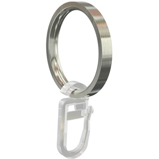 Flairdeco Gardinenringe / Ringe mit Faltenhaken, Metall, Edelstahl-Optik, 33/27 mm, 10 Stück