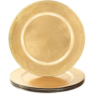 MAONAME Folie Gold Charger Plates mit Beadd, 33 cm Runde Kunststoff Platzteller für Dinner, 6er Set