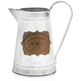 Moritz Gießkanne Gießkanne Zink mit Metallplakette Retro Design (Gießkanne), Dekoration Deko Blumentopf Umtopf Trockenblume Topf Übertopf Kanne silberfarben