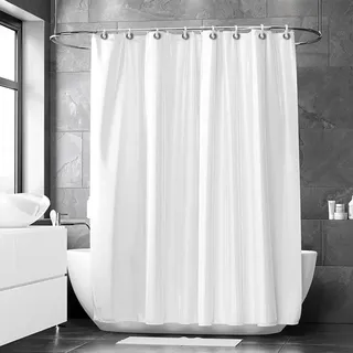 AEKDCL Duschvorhang Überlänge Weiß 100x190cm/39x75in(WxH) Schwerer Badvorhang aus Stoff Waschbar Schimmelresistent Wasserdicht PEVA Duschvorhang für Dusche und Badewanne mit Duschvorhängeringen