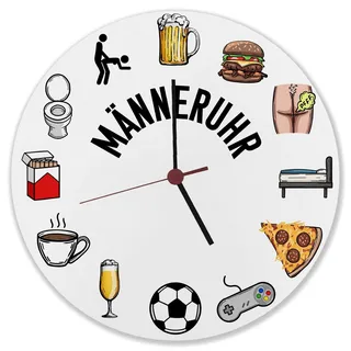 speecheese Männeruhr Wanduhr lustige Uhr für Männer mit Männeraktivitäten wie Rauchen, Sex, Bier, Fußball und vielen weiteren Klischees