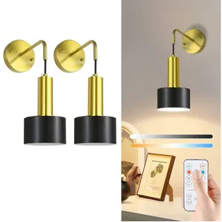 Ophy LED Wandleuchte Kabellose LED Wandleuchte (schwarz-gold) – 2 Stück, Batteriebetrieben, dimmbar – als Nachttisch- & Wand-Leselampe fürs Schlafzimmer