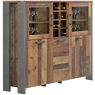 Forte Highboard 151,3 x 125,4 x 41,5 cm Old Wood Vintage / Betonoptik Dunkelgrau
