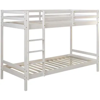 Homestyle4u Etagenbett 90x200 cm 2 Kinder Hochbett mit Leiter, Massivholz Kiefer, Weiß, Holz, - Jugendzimmer, Kindermöbel, Kinderbetten, Etagenbetten