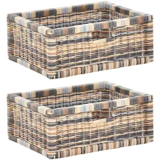Krines Home Regalkorb 2er Set Regalkorb Aufbewahrungskorb Korb geflochten Rattan Korbset (2-teiliges Set), ca. 43 x 32 x 17,5 cm Aufbewahrung Regal Schrankkorb braun