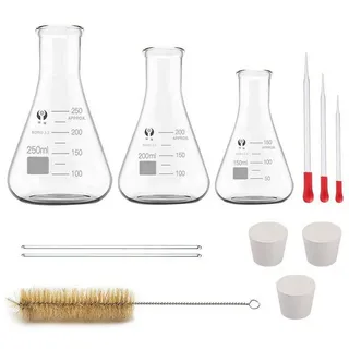 luxuskollektion Messbecher Glas Erlenmeyerkolben Set 250ml 200ml 150ml mit Messzylinder, Glas, (1-St) weiß