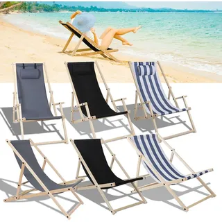 Wolketon Liegestuhl Strandliege Holz Campingstuhl Klappbar Liege 120kg klappliege Mit Handläufen Schwarz - Schwarz