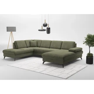 sit&more Wohnlandschaft SIT & MORE "Morris Jubi U-Form, B: 300 cm", grün (olive), B:300cm H:83cm T:202cm, 100% Polyester, Sofas, Wohnlandschaft, mit Armteilfunktion & 1 Zierkissen, optional Bettfunktion