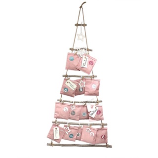 Frau WUNDERVoll® DIY Adventskalender Weihnachtsbaum rosa Papiertüten, Ziffern pastell, Höhe ca 110 cm / Holz Leiterbaum Adventskalender Weihnach...