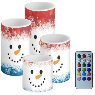 Cozeyat Niedliches Schneemann-Muster, flammenlose Kerzen, mehrfarbig, Weihnachtsfeiern, flackernde, realistische Teelichter, elfenbeinfarbene Echtwachssäulen-LED-Teelichter für Zuhause, Hochzeit