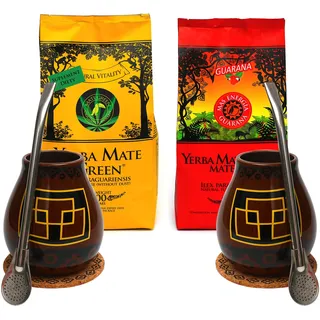 Mate Green Yerba Mate Green Set für zwei Personen 400 g of Mate Tea mit Guarana | Mate Becher mit einem Fassungsvermögen von 350 ml | Ein tolles Geschenk