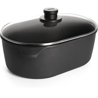 Woll Nowo Titanium Bräter mit Glasdeckel in Box, 32 x 22 cm, 12 cm hoch, 6.0 Liter - Geeignet für Ceran, Gas, Elektro, Halogen - nicht induktionsgeeignet, Aluminiumguss, Antihaft-Versiegelung