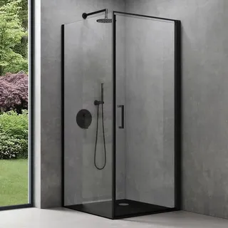doporro Eck-Duschkabine 75x90x195cm Eckdusche in schwarz mit Hebe- und Senkmechanismus ESG-Sicherheitsglas Klarglas inkl. Easy-Clean-Beschichtung Ravenna36-Plus