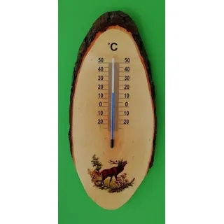 Zimmerthermometer Holz mit Rinde, Hirsch ,Wildmotiv für Diele o. Wintergarten