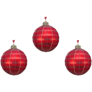 Kaemingk Weihnachtsbaumkugel, Weihnachtskugeln Glas mit Streifen Motiv 8cm weihnachtsrot, 3er Set rot
