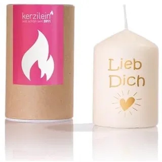 kerzilein Flämmchen LIEB DICH Herz gold, klein 8 x 6 cm, Spruchkerze handveredelt, Geschenkidee zur Hochzeit