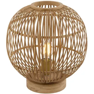 Tischleuchte Bambus Boho Leuchte Nachttischlampe Kugellampe Schlafzimmer naturfarben, Fassung 1x E27 Fassung, DxH 30x33,5 cm