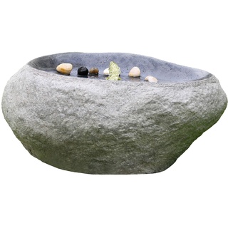 Dehner Gartenbrunnen Rock mit LED Beleuchtung, ca. 60 x 40 x 27.5 cm, Polyresin, grau