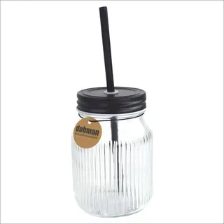 dobman exclusive household Glas Glas mit Deckel in Schwarz ca. 0,45 L Trinkglas gestreift Trinkgefäß, Glas, Metall und Kunststoff, gestreifte Glas-Optik schwarz|weiß