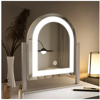 WDWRITTI Kosmetikspiegel mit licht LED Schminkspiegel multifunktional (Tischspiegel, Kalt/Neutral/Warmweiß, Dimmbar, Speicherfunktion), 360°Drehbar, mit Netzadapter weiß