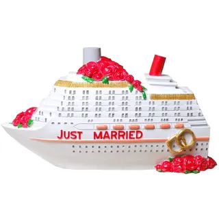 Udo Schmidt GmbH & Co wunderschöne,hochwertige große Reisekasse,Hochzeitskasse, Urlaubskasse,Spardose,Sparbüchse, Boot,Kreuzfahrtschiff mit Aufschrift just Married