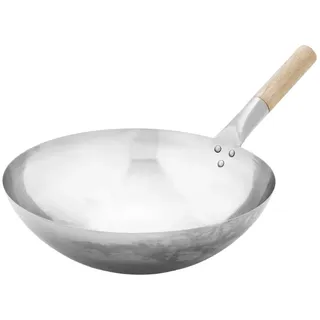 Thüros Wok aus Edelstahl mit Holzgriff Durchmesser 35 cm