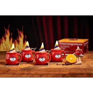 Feuerzangentasse Bowle-Set Feuerzangentasse 4er-Set (Feuerzangenbowle Set, 9-tlg., 4x Feuerzangentasse, 4x Korkuntersetzer, 1x Rezeptheftchen), hitzebeständige Keramik, Edelstahl-Feuerzange rot