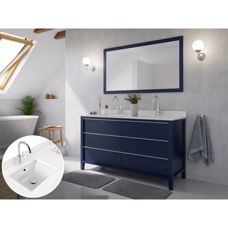 Landhaus Badmöbel-Set 2tlg Alfios 150 Quarz weiß montiert blau lackiert