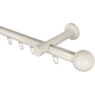 iso-design Gardinenstange Innenlauf 1-läufig weiß aus Aluminium, Endstück Kugel,140 cm