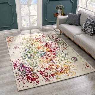 SANAT Teppich Vintage - Modern Teppiche für Wohnzimmer, Kurzflor Teppich in Beige, Öko-Tex 100 Zertifiziert, Größe: 120x170 cm