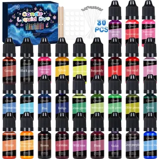 NCKIHRKK Kerzenwachs Farbe Set, 30 Farben Kerzenfarbe Bunt für Kerzenherstellung, Wachs für Kerzen Hochkonzentriert Flüssiger Kerzenfarben für Bienenwachs Gelwachs Sojawachs Paraffinwachs - je 10 ml