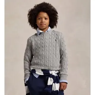 Polo Ralph Lauren für Jungen. 323702674041 Grauer Baumwollpullover mit Zopfmuster ((L) 10/12años= 150/161cm), Lässig, Baumwolle, Langarm, Ki