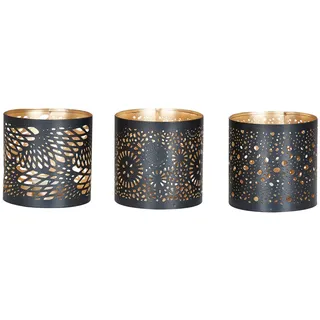 levandeo 3er Set Windlicht 10x10cm Metall Schwarz Gold Teelichthalter Kerzen Deko Industrial Kerzenhalter