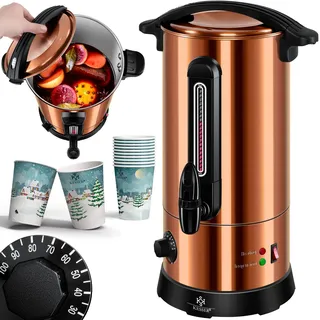 Kesser KESSER® Glühweinkessel 10L Edelstahl Inkl. 10x Becher Glühweinkocher mit Thermostat Glühweinautomat Heißgetränkeautomat Wasserkocher Heißwasserspender Einkochautomat Füllstandanzeige Zapfhahn