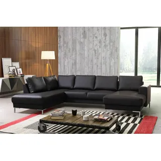 TOP Sofa Couch Ecksofa Eckcouch Wohnlandschaft in Kunstleder schwarz- SILVIO XXL